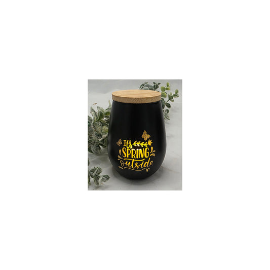 Schwarze bauchige Teelichtgläser, graviert mit Ostern,- und Frühlingsmotiven