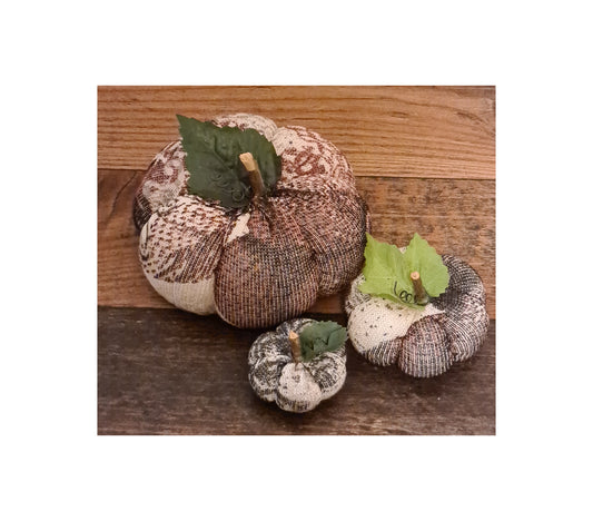 Kürbis im 3er Set, handgenäht im Landhausstil, Herbstdeko