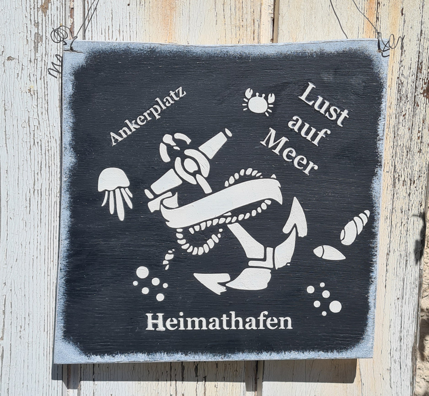 Holzschild, geschliffen, bemalt, gespachtelt, Sommer, Garten oder Pooldeko