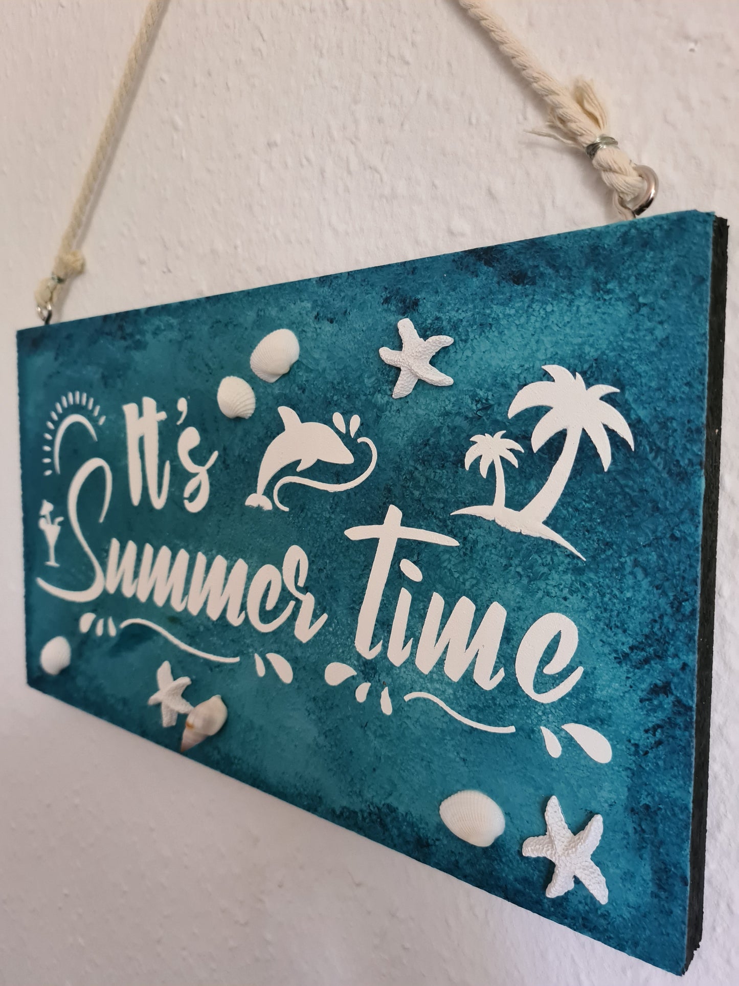 Holzschild, geschliffen, bemalt, gespachtelt, Sommer, Garten oder Pooldeko