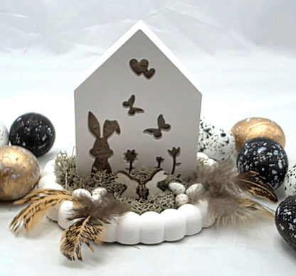 Geschenkset aus Raysin, Hasenhaus, Ei und Hase beleuchtet