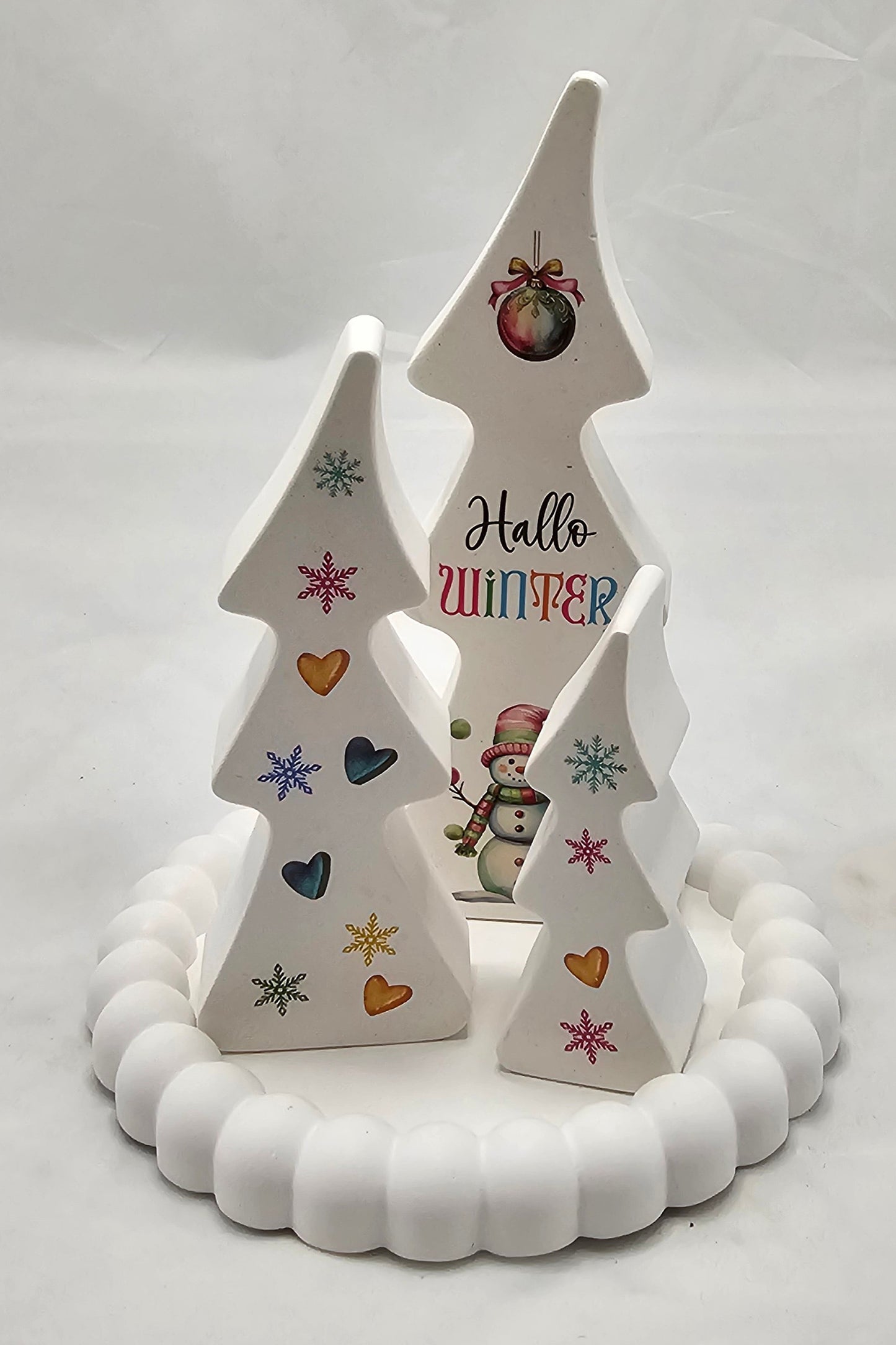 Deko Tannen auf Teller, Geschenkset "Hallo Winter" , aus Raysin gegossen.