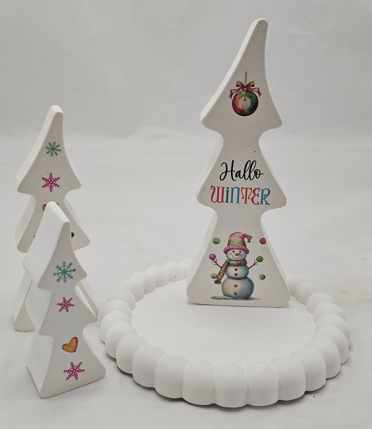 Deko Tannen auf Teller, Geschenkset "Hallo Winter" , aus Raysin gegossen.