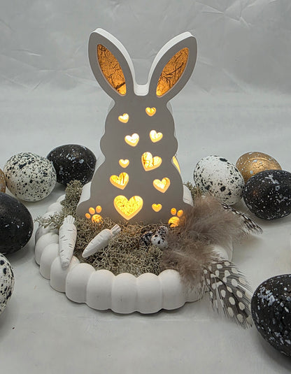 Geschenkset aus Raysin, Hasenhaus, Ei und Hase beleuchtet