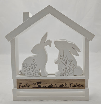 Haus "frohe Ostern" mit zwei entzückenden Hasen aus Raysin
