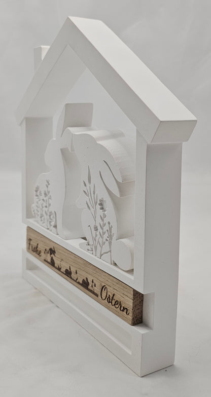 Haus "frohe Ostern" mit zwei entzückenden Hasen aus Raysin