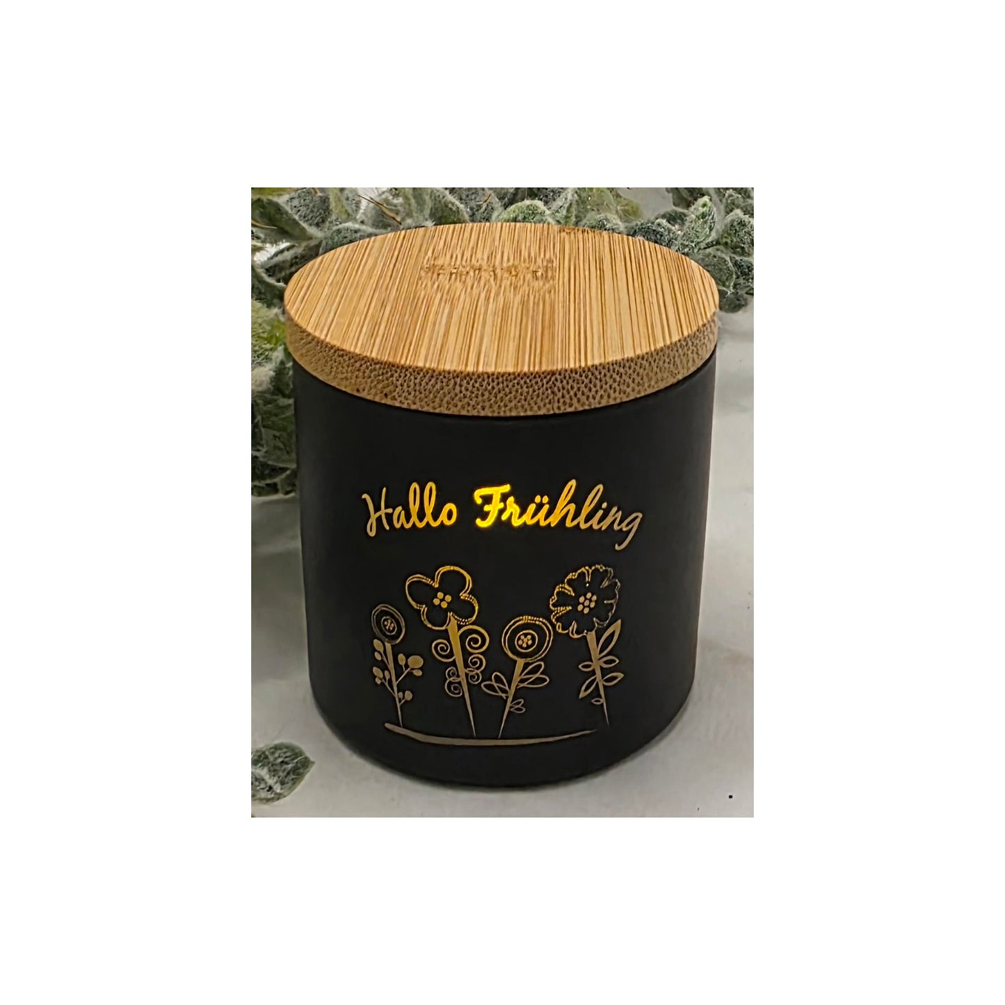 Schwarze kleine Teelichtgläser, graviert mit Ostern,- und Frühlingsmotiven