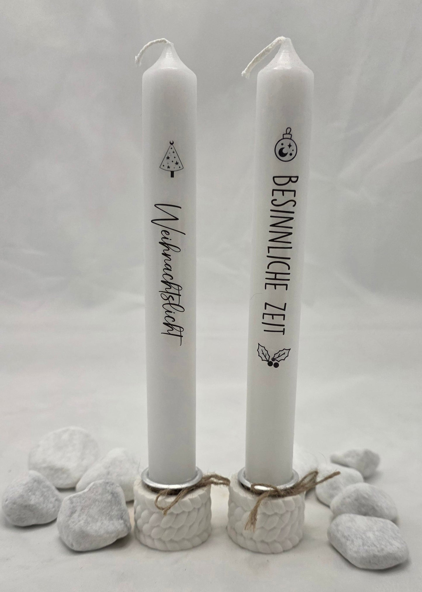 Stabkerzenhalter mit Stabkerze, Halter in Wolloptik oder Sternform