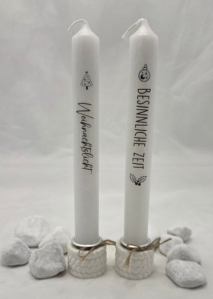 Stabkerzenhalter mit Stabkerze, Halter in Wolloptik oder Sternform