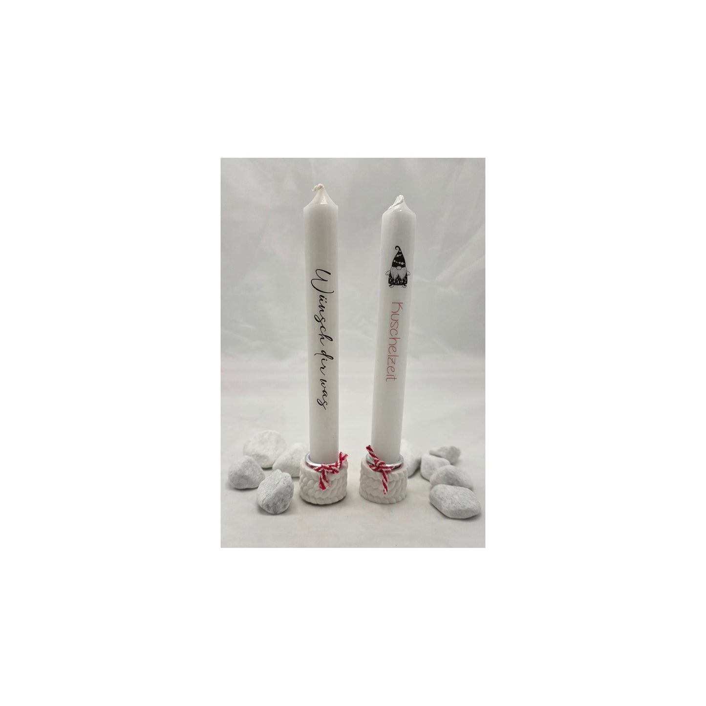 Stabkerzenhalter mit Stabkerze, Halter in Wolloptik oder Sternform