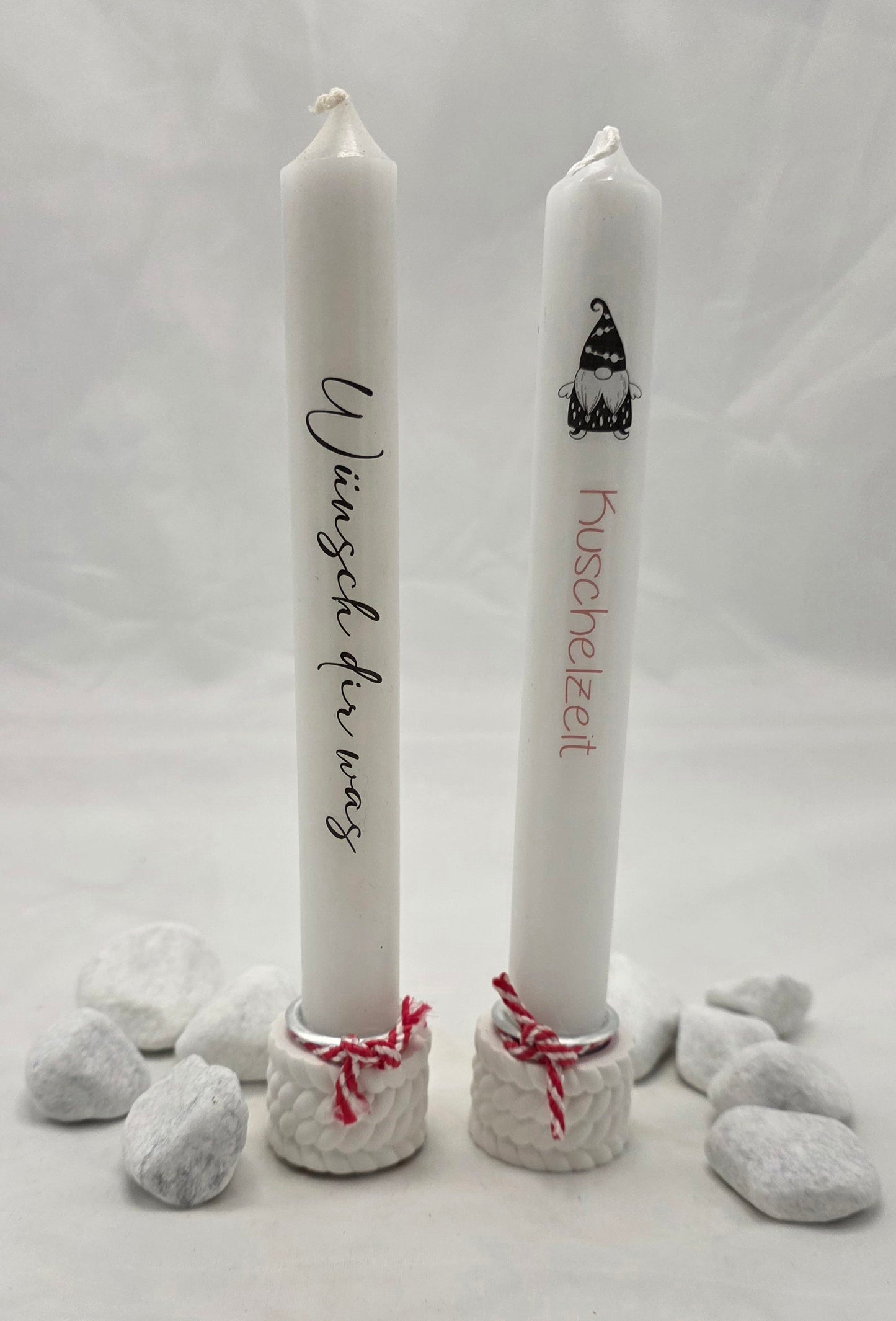 Stabkerzenhalter mit Stabkerze, Halter in Wolloptik oder Sternform