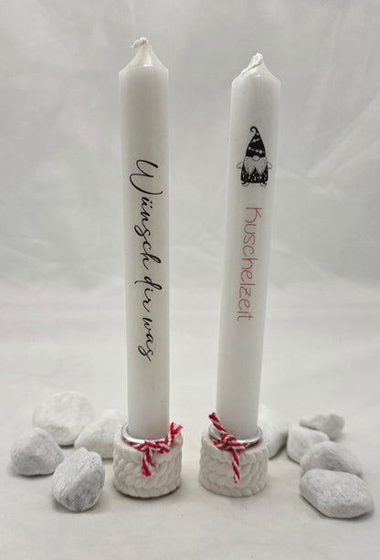 Stabkerzenhalter mit Stabkerze, Halter in Wolloptik oder Sternform