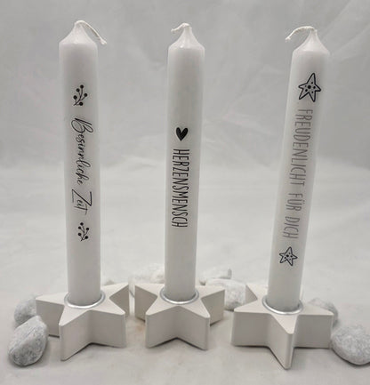 Stabkerzenhalter mit Stabkerze, Halter in Wolloptik oder Sternform