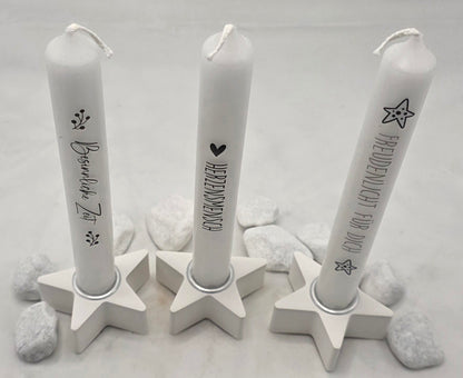 Stabkerzenhalter mit Stabkerze, Halter in Wolloptik oder Sternform