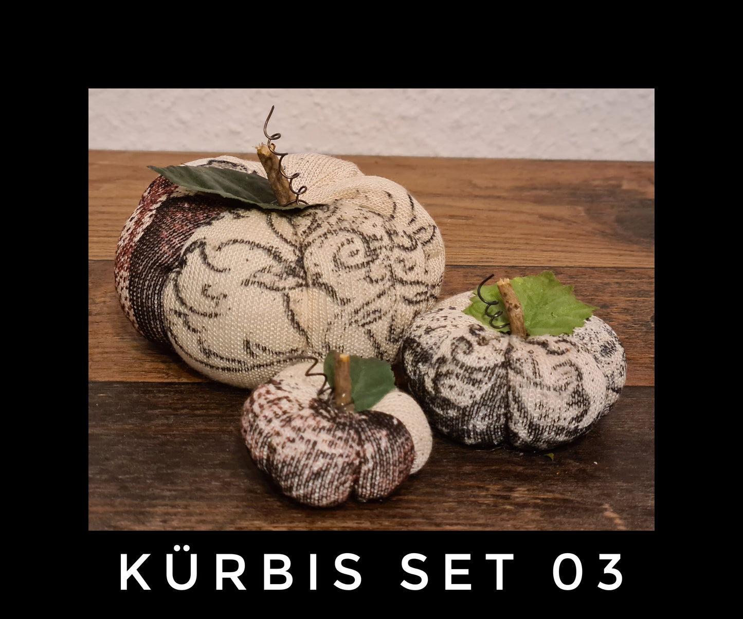 Kürbis im 3er Set, handgenäht im Landhausstil, Herbstdeko