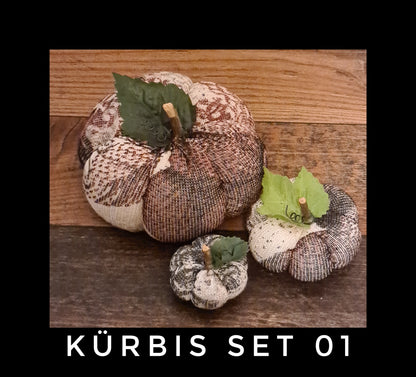 Kürbis im 3er Set, handgenäht im Landhausstil, Herbstdeko