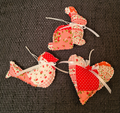 Frühlingsboten genäht im 3er Set ( Vogel, Hase, Herz)