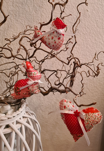 Frühlingsboten genäht im 3er Set ( Vogel, Hase, Herz)