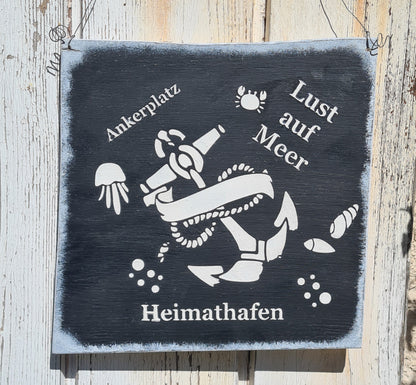 Holzschild, geschliffen, bemalt, gespachtelt, Sommer, Garten oder Pooldeko