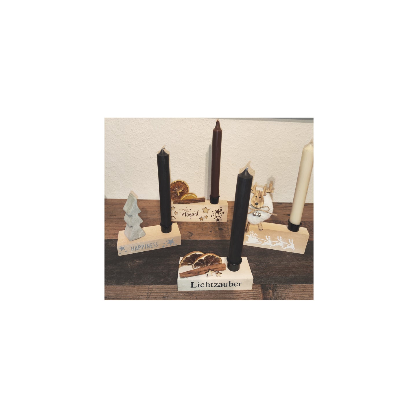 Kleine Kerzenhalter aus Holz, dekoriert und gespachtelt. Ideal als kleines Geschenk.