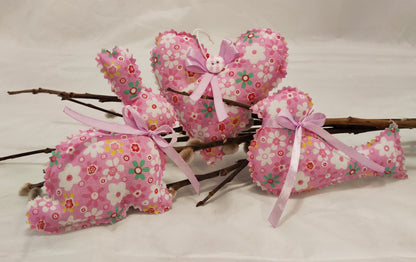 Frühlingsboten genäht im 3er Set ( Vogel, Hase, Herz)