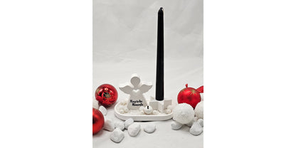 Engel  "magische Momente" auf Dekoteller, mit Kerzenhalter in Sternform, dekoriert.