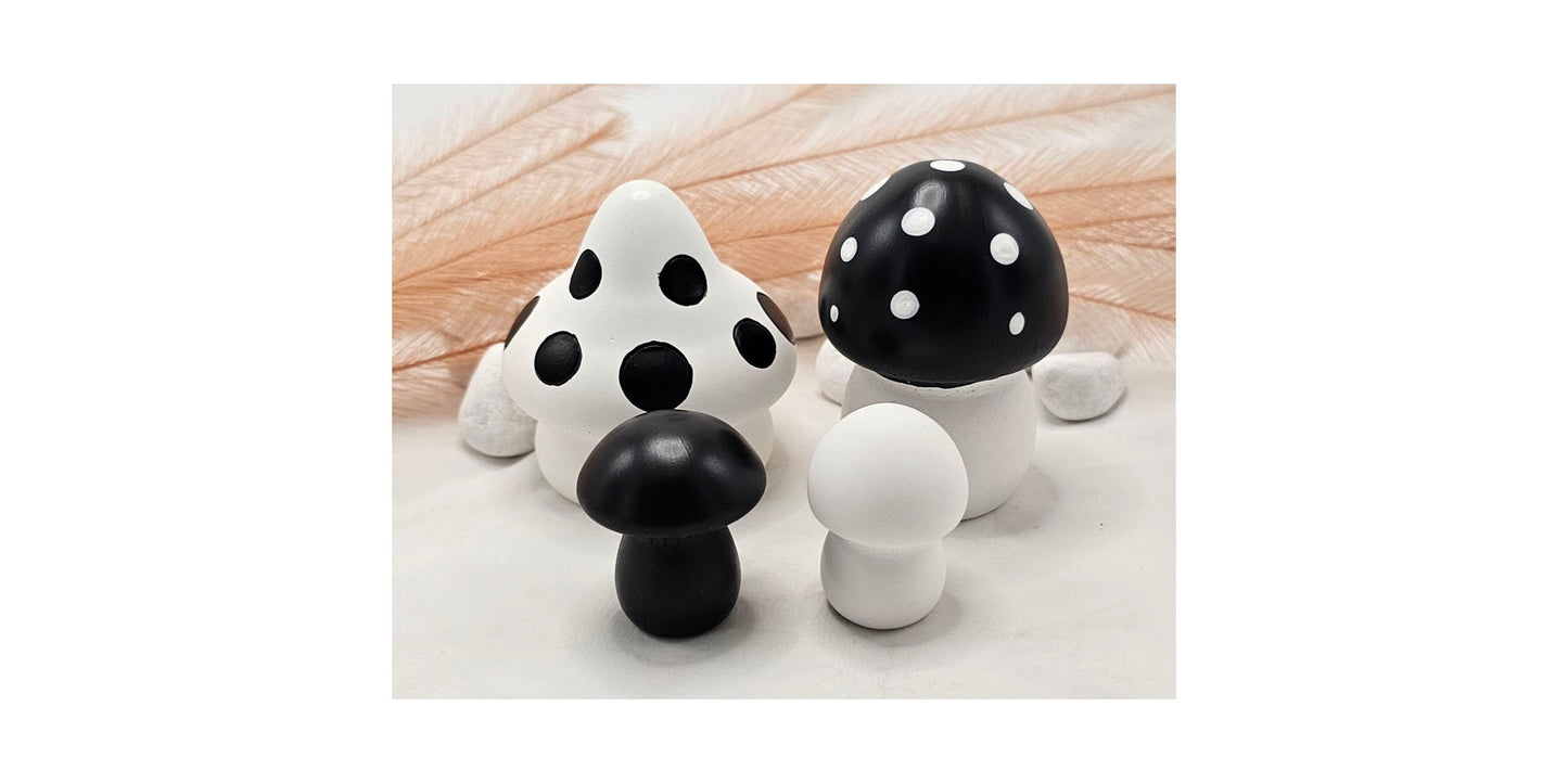 Pilze Set 4Stück, aus Raysin gegossen und bemalt