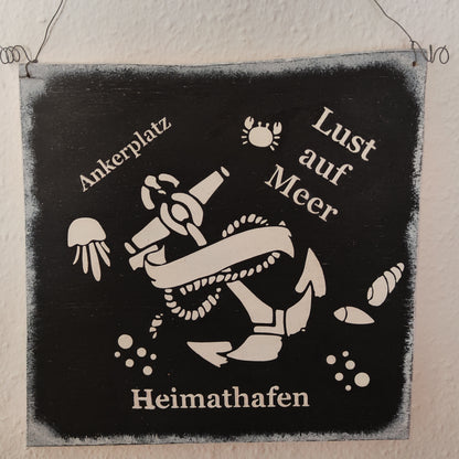 Holzschild, geschliffen, bemalt, gespachtelt, Sommer, Garten oder Pooldeko