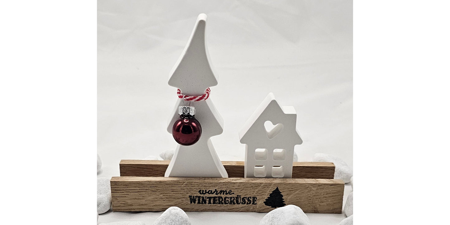 Geschenk Set "warme Wintergüße", aus Raysin gegossen im Klötzchenständer.